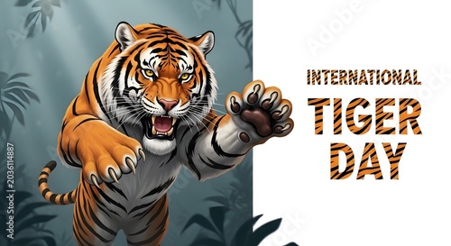 Fierce tiger illustration for international tiger day