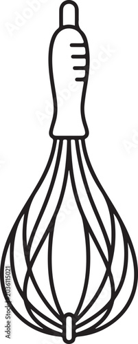 Whisk kitchen utensil with wire loops on white background for culinary preparation