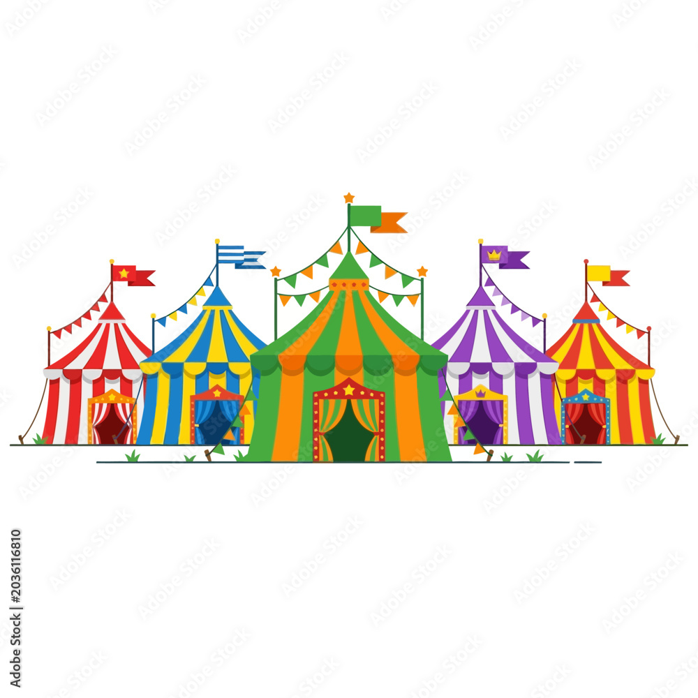 Fototapeta premium Colorful Striped Circus Tents Set
