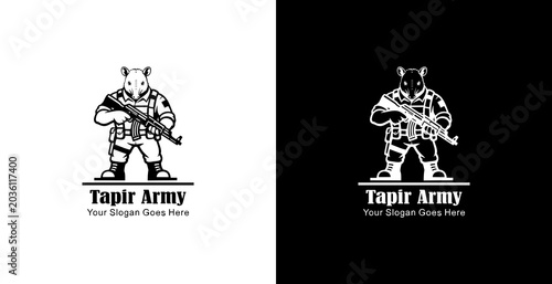 Slika na platnu The logo design is a tapir soldier holding an AKM weapon