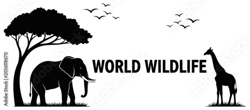 World wildlife conservation silhouette graphic