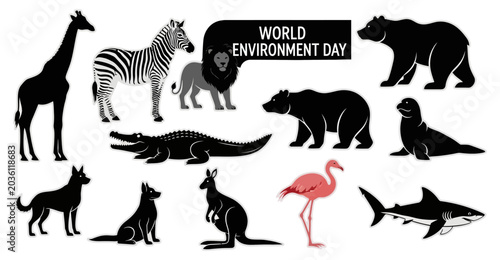 World environment day animal silhouettes