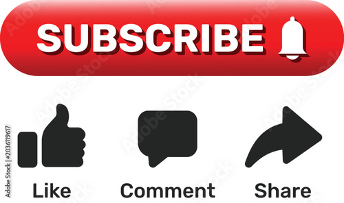 Subscribe button with like comment and share icons
