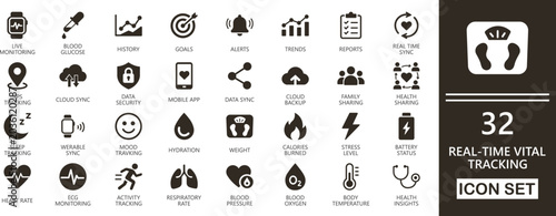 Bild auf Leinwand Real time vital tracking fill icon set
