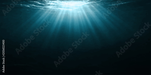 Quadro su tela Underwater world loop with sun rays shining through deep blue ocean waves and un