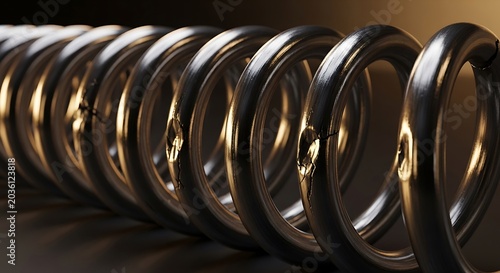 Metal coil springs, industrial metalwork, shiny coils, mechanical components