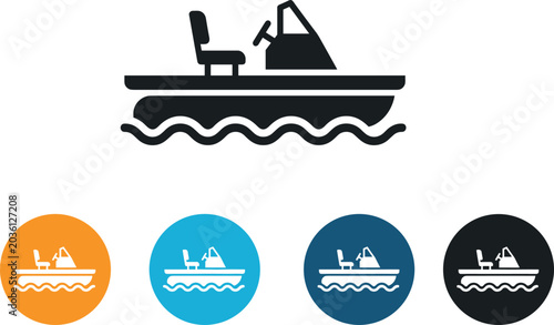 Tableau sur toile Motorboat icon set representing watercraft speed boat pontoon boat or powerboat
