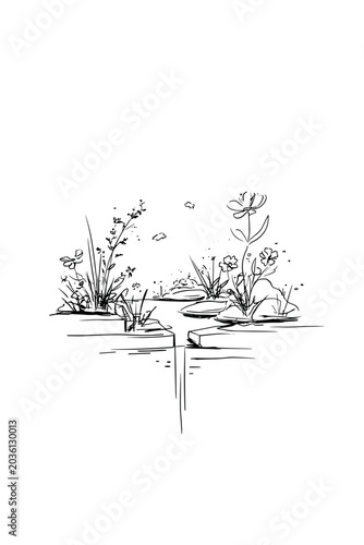 Billede på lærred Minimalist Cross-Section of a Rain Garden Bioswale Design
