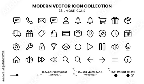Konstfotografi Editable vector icon set with adjustable stroke weight scalable design and custo