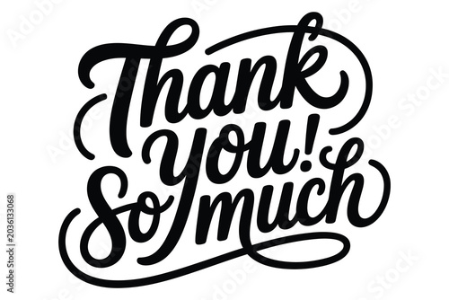Elegant hand lettered typography 'thank you so much' calligraphy for gratitude and appreciation