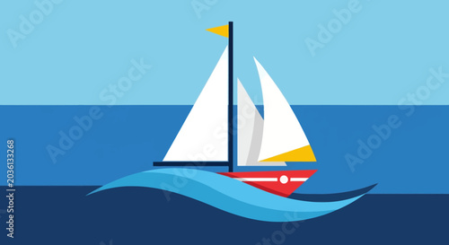 Quadro su tela Sailboat on the ocean waves sailing.