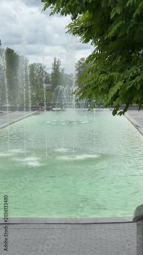 Beautiful landscaping by the fountain in the park
