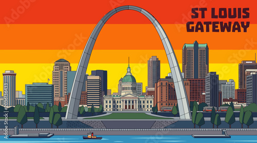 St louis gateway skyline city architecture urban downtown travel tourism vector illustration landmark modern landscape