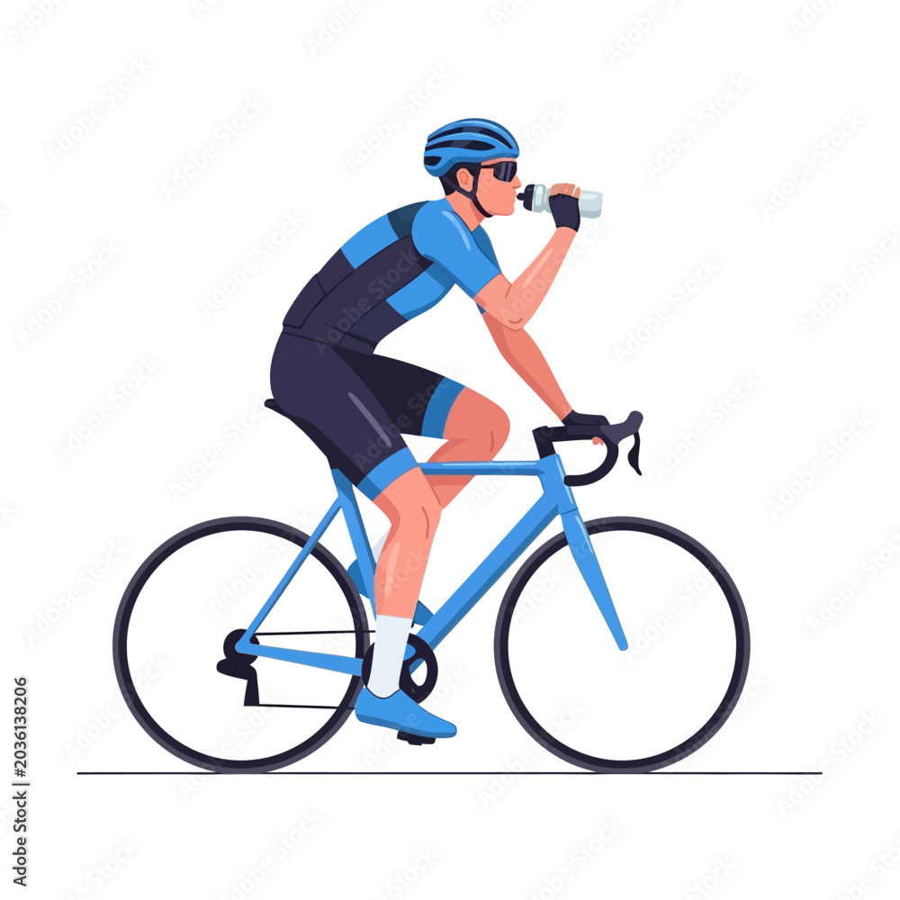 Fototapeta premium Cyclist drinking water on bicycle, sports illustration