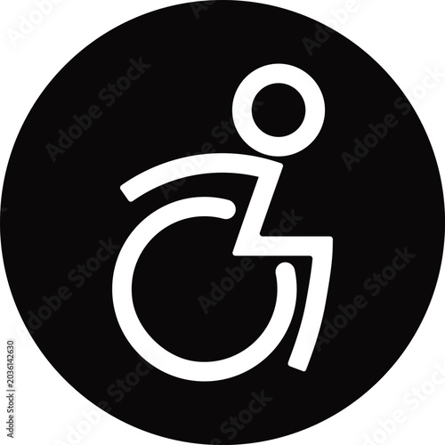 White wheelchair symbol on black background