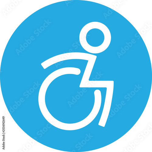 White wheelchair on blue circle background