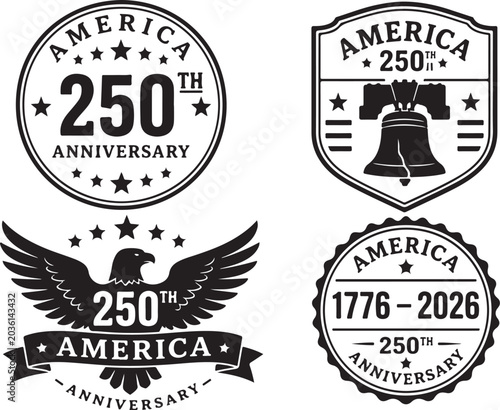 Black and white silhouette style 250th anniversary America emblem designs