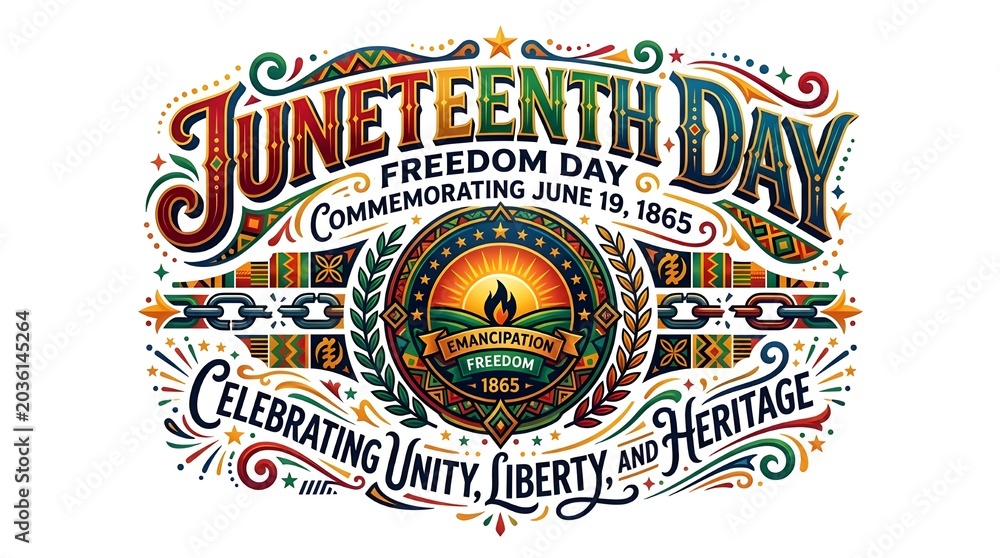 Fototapeta premium Juneteenth Day Celebrating Freedom and Liberation Poster Vibrant Juneteenth Commemoration Graphic with Pan-African Colors June 19th Freedom and Unity Celebration Banner