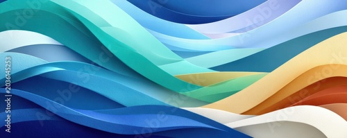 Minimalist abstract waves in layered colorful paper-like 3D curves conveying calm motion and modern design