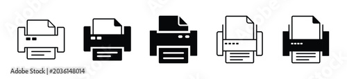 Printer icon set. Set of print machine, paper and laser printer icon - Stock Vector 