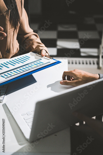 Accounting company provide finance and taxation planning for profitable cash flow, Auditor accountant working in office, analyze financial data and accounting record with calculator