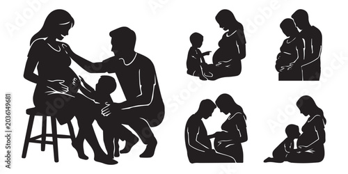 Photos Silhouette family counseling session with therapist and clients in dimly lit roo