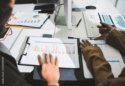Accounting company provide finance and taxation planning for profitable cash flow, Auditor accountant working in office, analyze financial data and accounting record with calculator