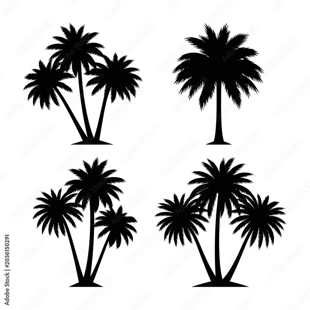 Naklejka premium Set of Four Black Palm Tree Silhouettes