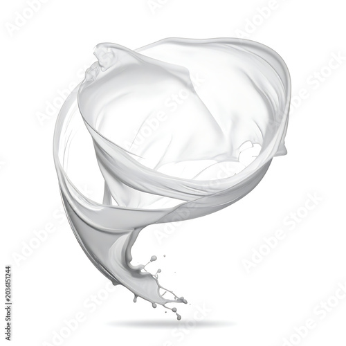Flowing white liquid splash and swirl, dynamic fluid motion, abstract liquid design, perfect for cosmetic or dairy product advertising
