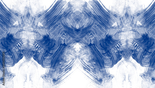 Bild auf Leinwand Manchas de tinta azul sobre fondo transparente, evocando una figura abstracta tipo Rorschach