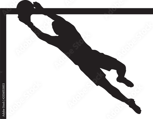 Tableau sur toile Silhouette of a soccer goalkeeper making a diving save at the goalpost