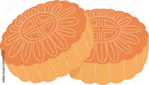 Snack Illustration of Two Mooncakes
