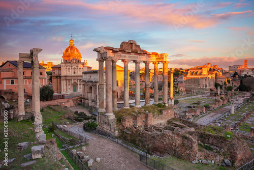 Roman Forum, Rome, Italy. Cityscape image of historical site Roman Forum located in Rome, Italy at beautiful sunset.