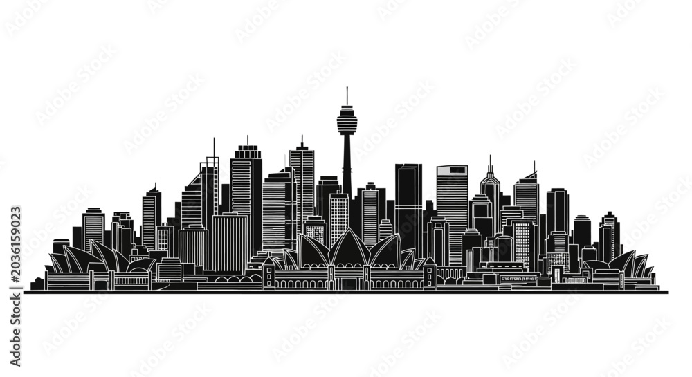 Fototapeta premium Sydney Skyline Silhouette Vector Illustration