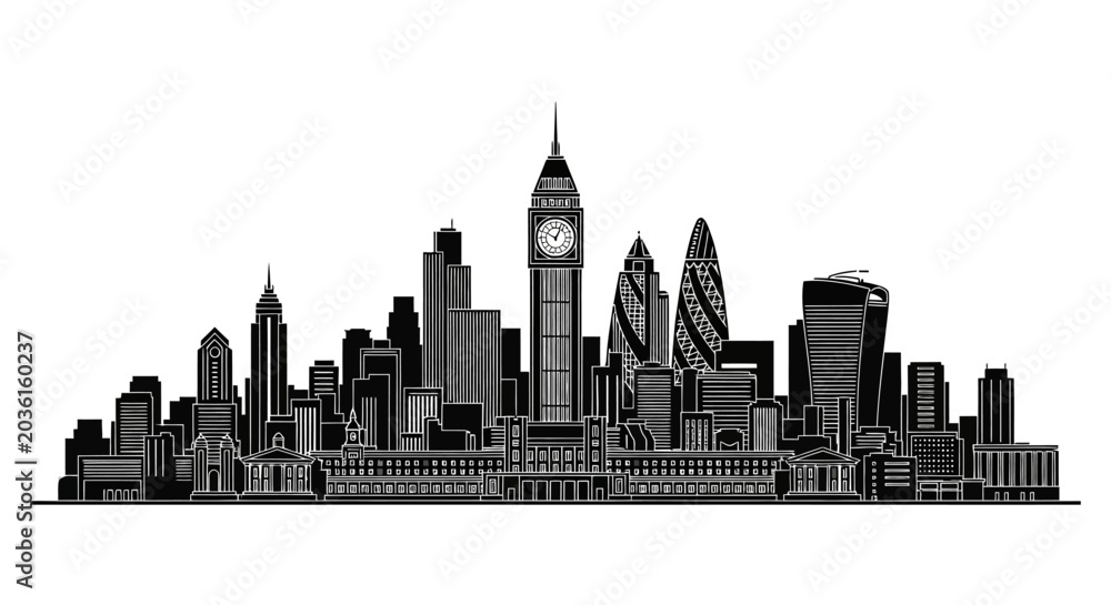 Fototapeta premium London City Skyline Silhouette Icon, Minimalist Urban Landmark Design