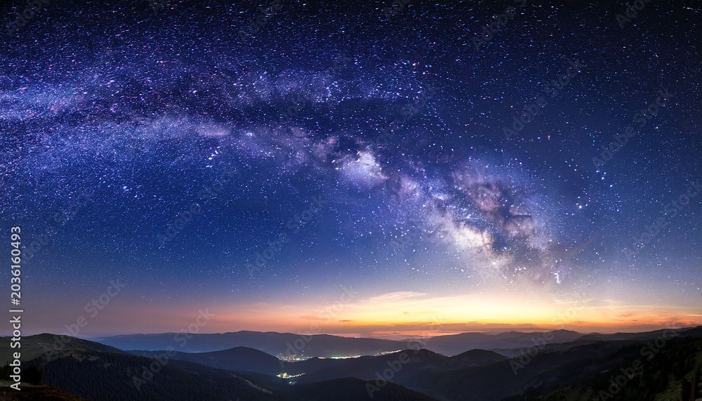 Fototapeta premium Panorama Of Star Galaxy And Milky Way On The Sky