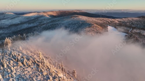Winter Inversion Clouds Aerial Orbit Alpine Sunrise Landscape