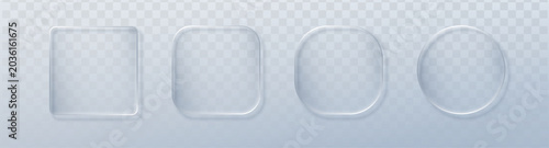 Set of Glass liquid effect with button box circle for 3d ui transparent. Web icon text with glass shape white for element interface light. Infographic vector glass with square button morphism for box
