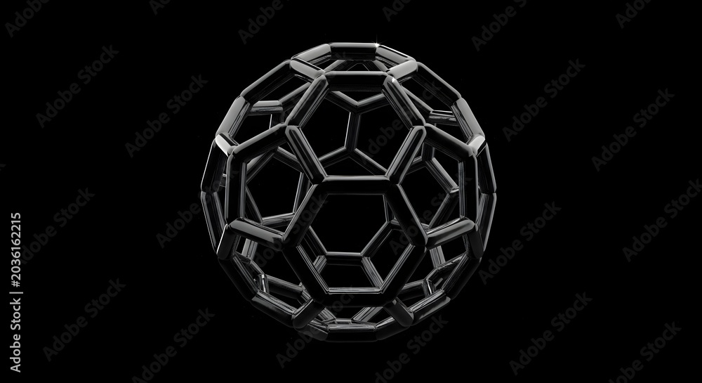Fototapeta premium Abstract 3D Geometric Soccer Ball Design on Black Background with Glowing Edges