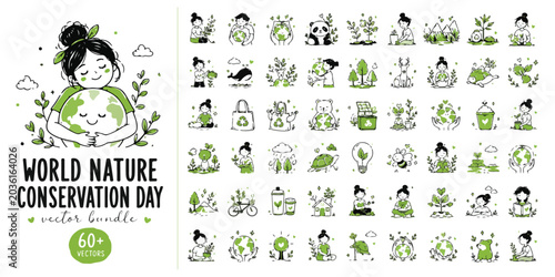 Foto World Nature Conservation Day vector bundle, 60+ eco friendly icons and illustra