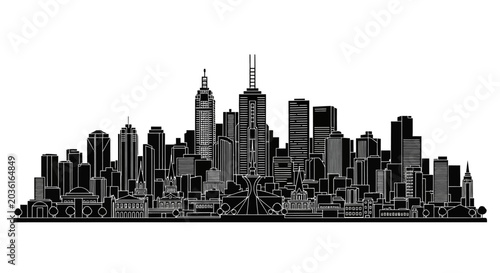 Black and White City Skyline Silhouette Vector Illustration