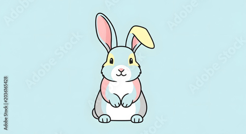 Cute cartoon bunny rabbit with fluffy ears and pink nose, adorable animated character on a light blue background, perfect for children's stories