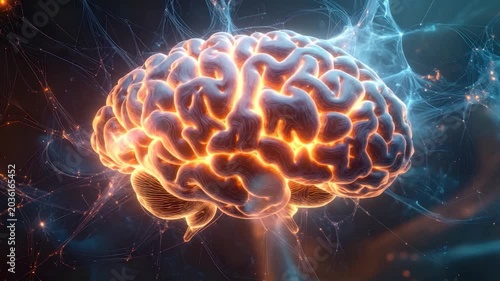 Vivid digital illustration of a human brain with glowing neural network connections brain activity