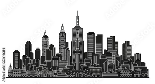 Melbourne City Skyline Silhouette, Minimalist Urban Landscape