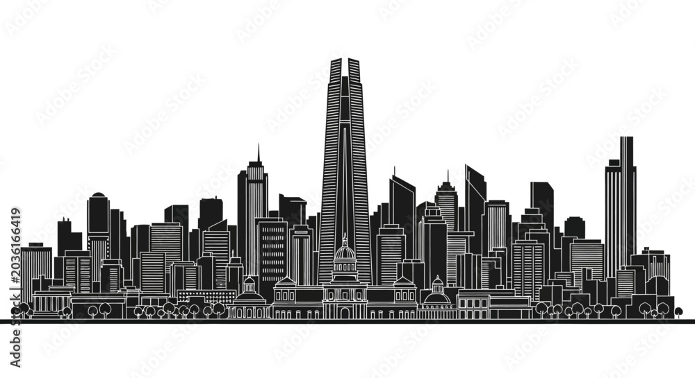 Naklejka premium Melbourne City Skyline Silhouette Vector Illustration