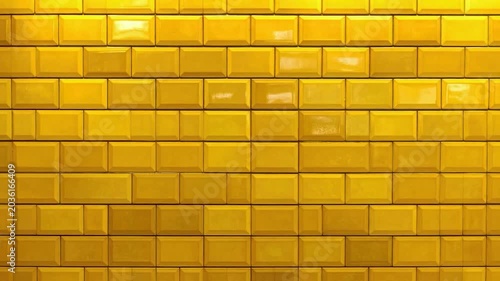 Yellow subway tiles wall texture bright ceramic surface with glossy sheen and strong lighting