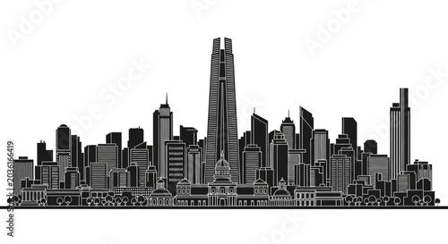 Melbourne City Skyline Silhouette Vector Illustration