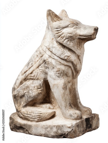 weathered stone dog sculpture outdoor garden art detailed texture weathered stone dog statue