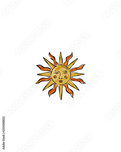 Smiling sun icon, yellow and orange illustration, cartoon solar symbol, vibrant weather graphic