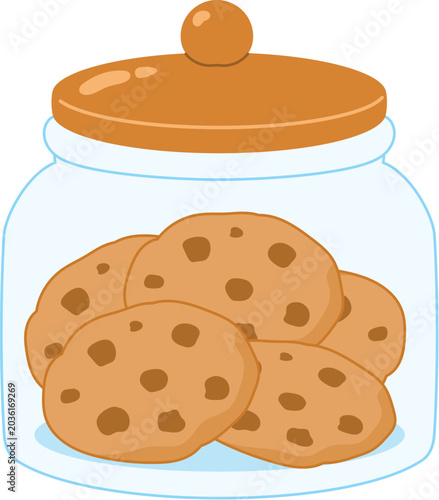 Fotografía Chocolate chip cookies in jar, Hand drawn sweet cookies illustration